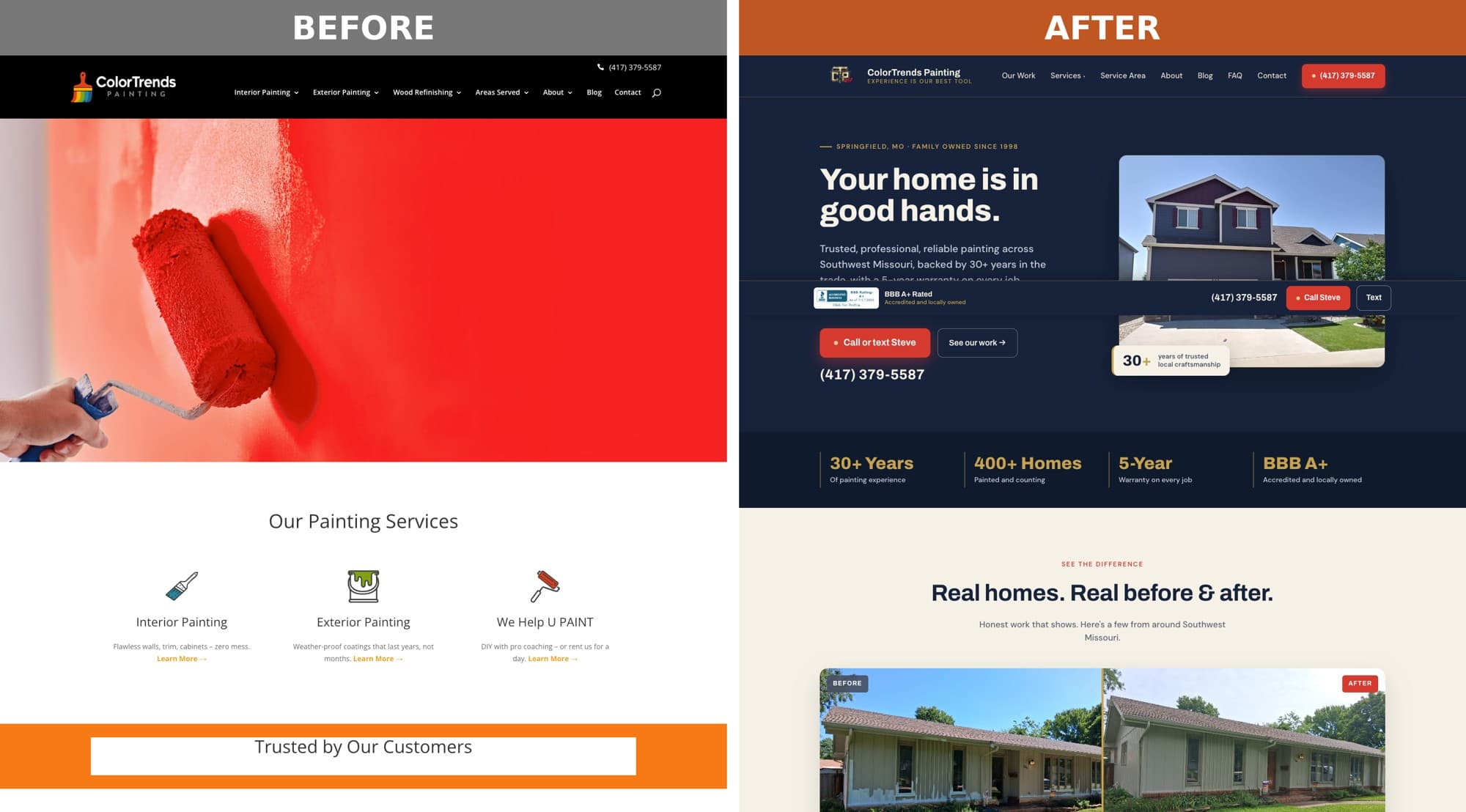 ColorTrends Painting homepage, before and after the rework