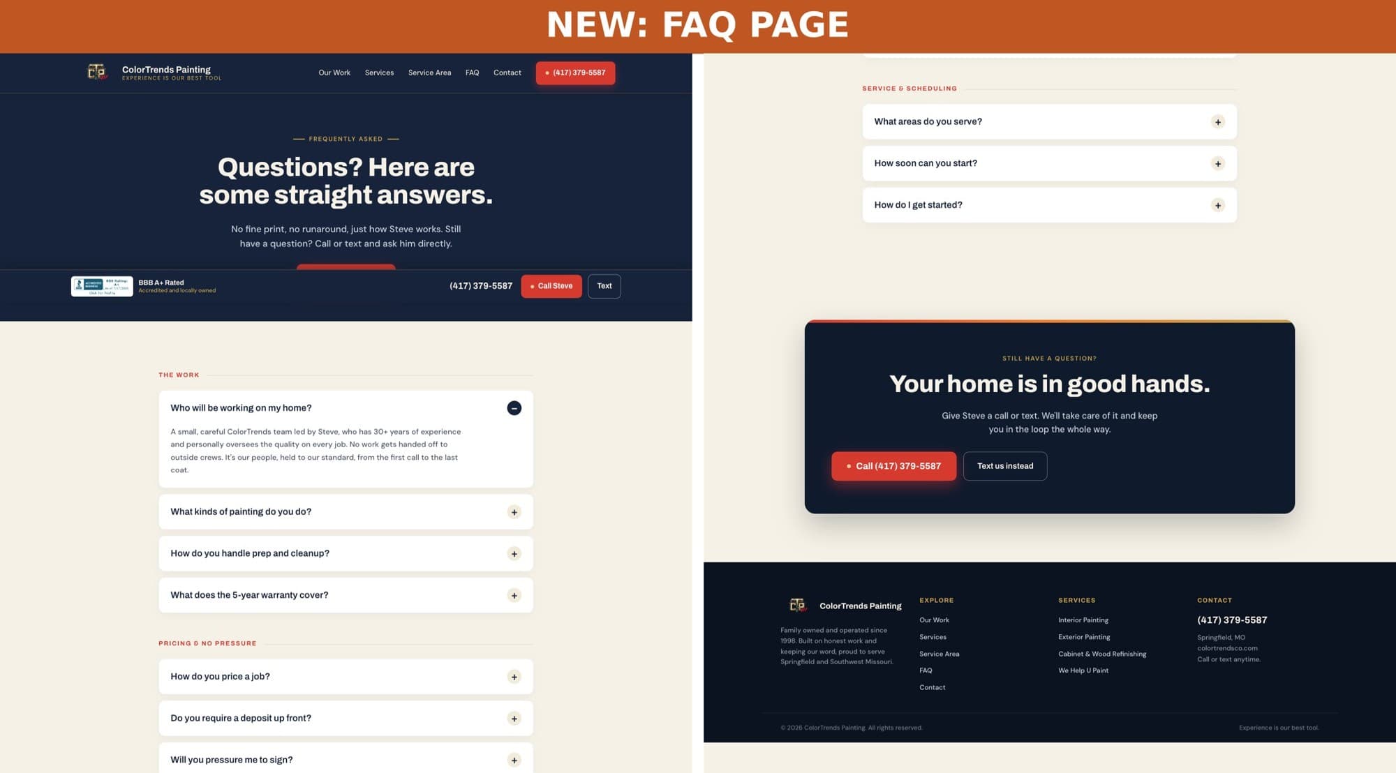 ColorTrends Painting new FAQ page, built from real customer questions